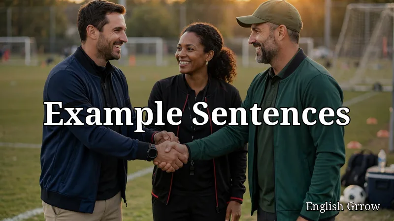 Coaches on a sports field sideline illustrating example sentences for coach's, coaches, and coaches'
