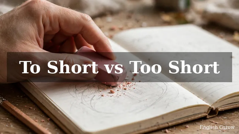 A hand erasing and correcting a mistake on a notebook page while studying grammar