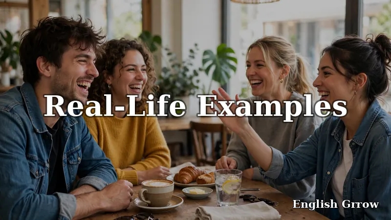 Group of friends laughing and waving at a cafe table
