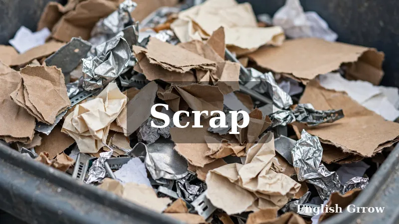 Torn paper pieces and metal scraps in a bin showing the meaning of the word scrap