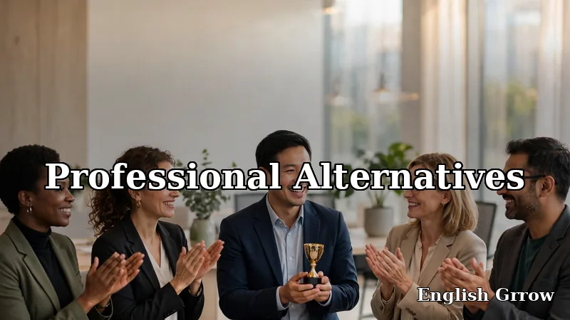 Business team applauding a colleague receiving an award in a modern office, illustrating professional alternatives to congratulations on achievement