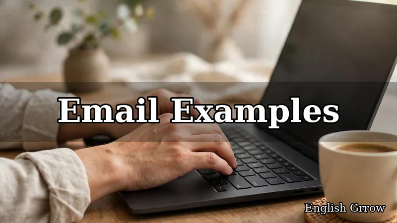 Hands typing a polite professional email on a laptop beside a cup of coffee