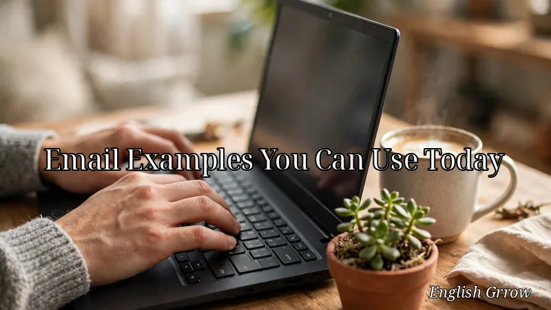 Person typing a professional email on a laptop at a bright modern desk