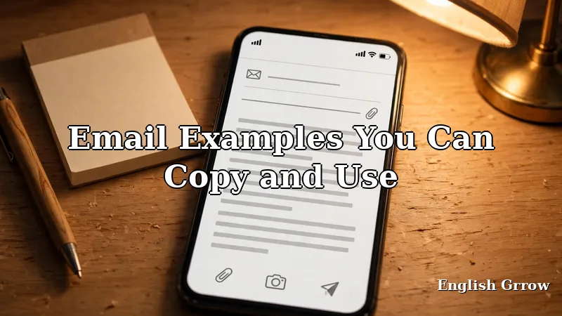 Laptop and phone showing professional email examples to copy and use