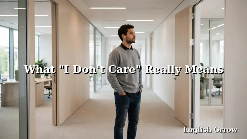 Thoughtful person considering two paths in a bright office corridor, illustrating the neutral meaning behind saying I don't care