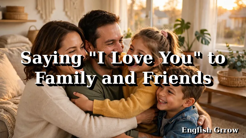 Happy family hugging together in a bright living room, showing how to express I love you to family and friends