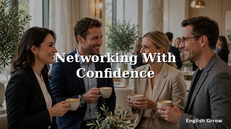 Professionals networking confidently at a business event while exchanging introductions