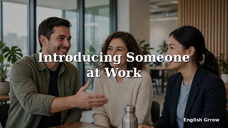 A friendly colleague introducing two coworkers in a bright modern workplace meeting room