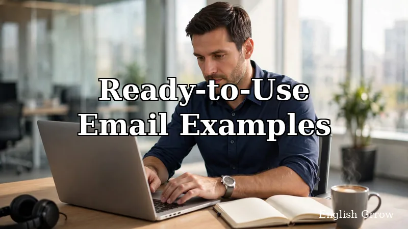 Professional man drafting an email at a desk with a notebook and coffee, ready-to-use email examples