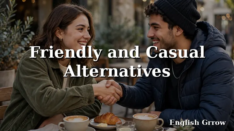 Two friends greeting each other warmly at a cafe as a friendly way to say looking forward to seeing you