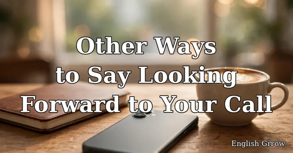 Warm office desk with a smartphone and coffee, representing ways to say looking forward to your call