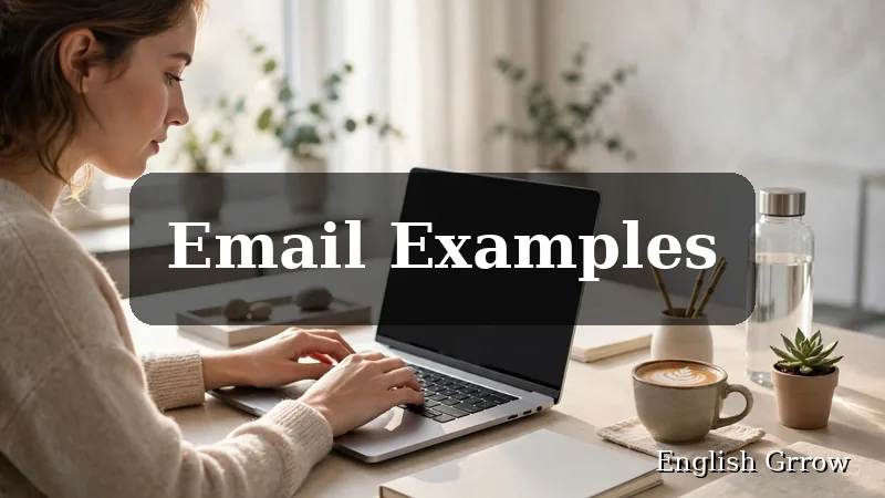 Typing professional email examples on a laptop at a bright modern workspace