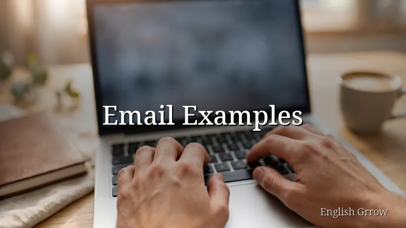 Hands typing a polite professional email on a laptop at a bright desk