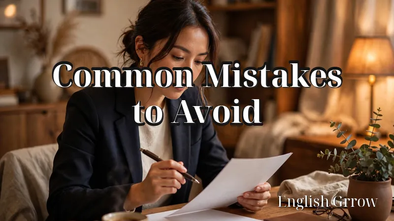 Businesswoman thoughtfully reviewing a document at her desk, illustrating common thank-you mistakes to avoid