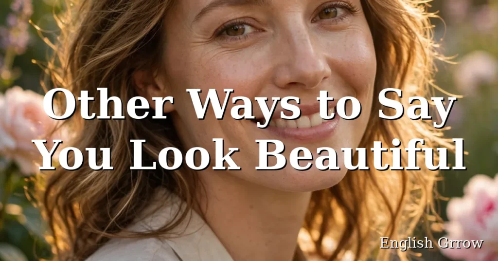 Woman smiling softly in a sunlit garden, illustrating other ways to say you look beautiful