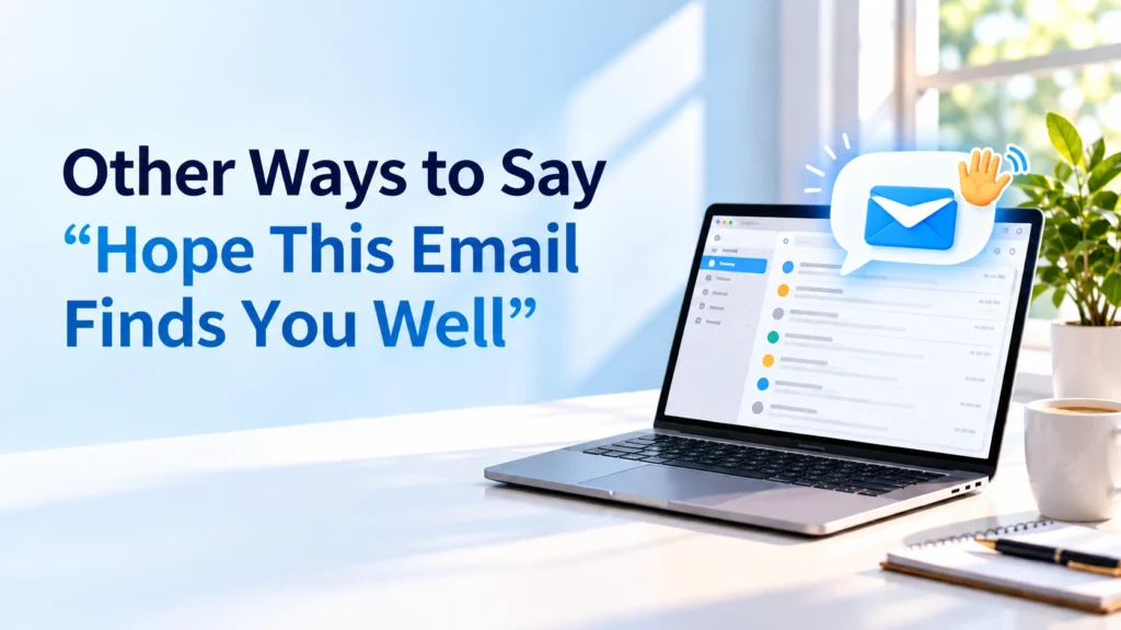 Laptop with an open email and speech bubbles showing other ways to say hope this email finds you well