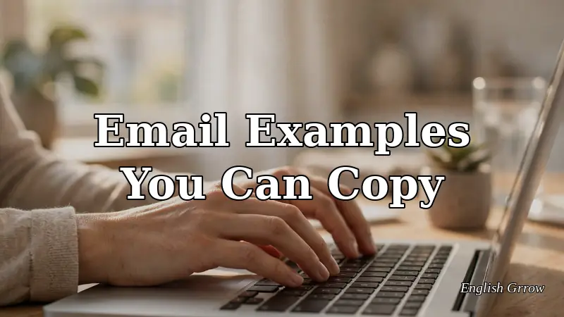 Hands typing a thank-you email on a laptop in a bright tidy office