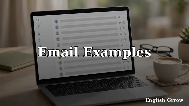 Email examples for thanking someone for their support, shown on a laptop